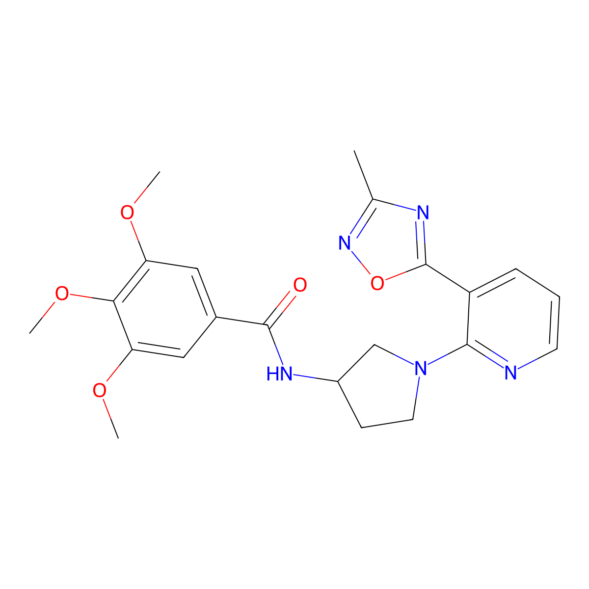 3,4,5-trimethoxy-N-(1-(3-(3-methyl-1,2,4-oxadiazol-5-yl)pyridin-2-yl)pyrrolidin-3-yl)benzamide molecular structure, CAS 1396774-58-5