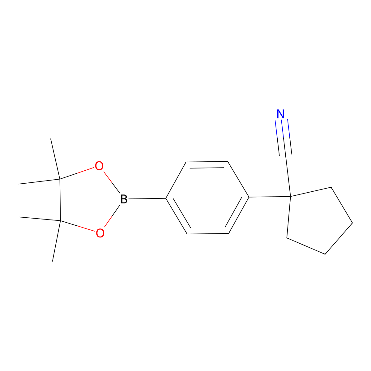 1-(4-(4,4,5,5-Tetramethyl-1,3,2-dioxaborolan-2-yl)phenyl)cyclopentanecarbonitrile molecular structure, CAS 1396776-57-0