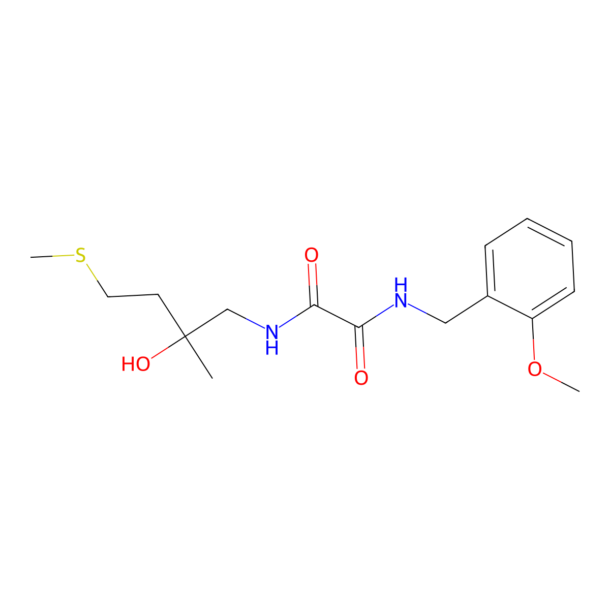 N1-(2-hydroxy-2-methyl-4-(methylthio)butyl)-N2-(2-methoxybenzyl)oxalamide molecular structure, CAS 1396781-53-5