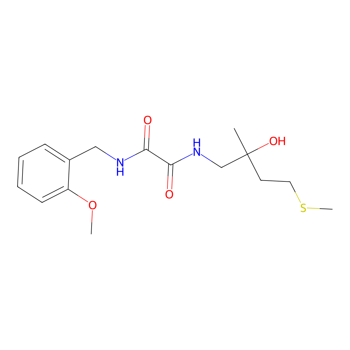 N1-(2-hydroxy-2-methyl-4-(methylthio)butyl)-N2-(2-methoxybenzyl)oxalamide molecular structure, CAS 1396781-53-5