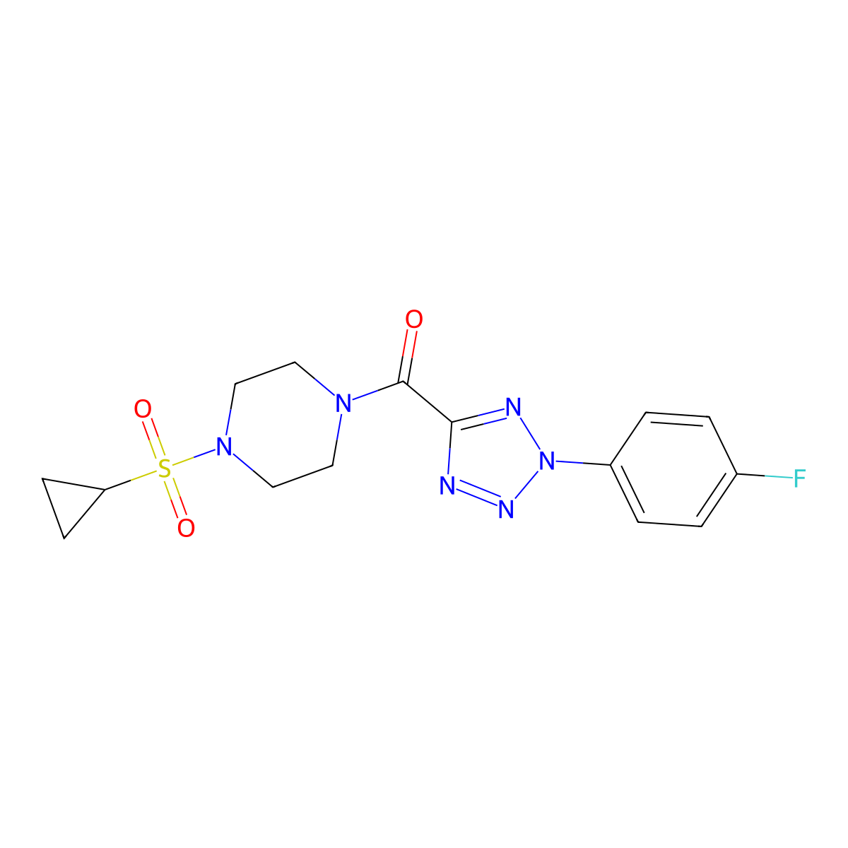 (4-(cyclopropylsulfonyl)piperazin-1-yl)(2-(4-fluorophenyl)-2H-tetrazol-5-yl)methanone molecular structure, CAS 1396781-59-1