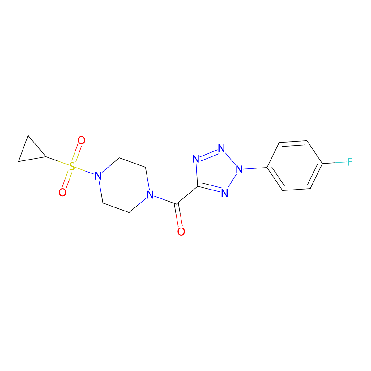 (4-(cyclopropylsulfonyl)piperazin-1-yl)(2-(4-fluorophenyl)-2H-tetrazol-5-yl)methanone molecular structure, CAS 1396781-59-1