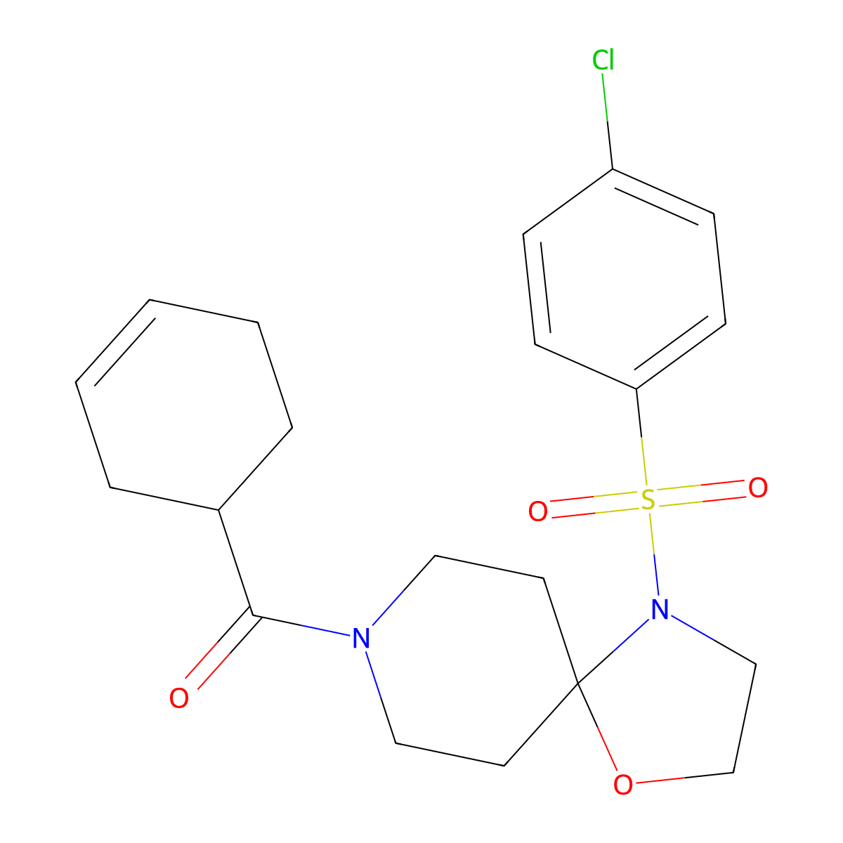 (4-((4-Chlorophenyl)sulfonyl)-1-oxa-4,8-diazaspiro[4.5]decan-8-yl)(cyclohex-3-en-1-yl)methanone molecular structure, CAS 1396781-61-5