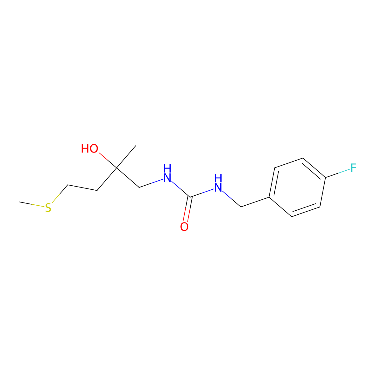 1-(4-Fluorobenzyl)-3-(2-hydroxy-2-methyl-4-(methylthio)butyl)urea molecular structure, CAS 1396781-65-9