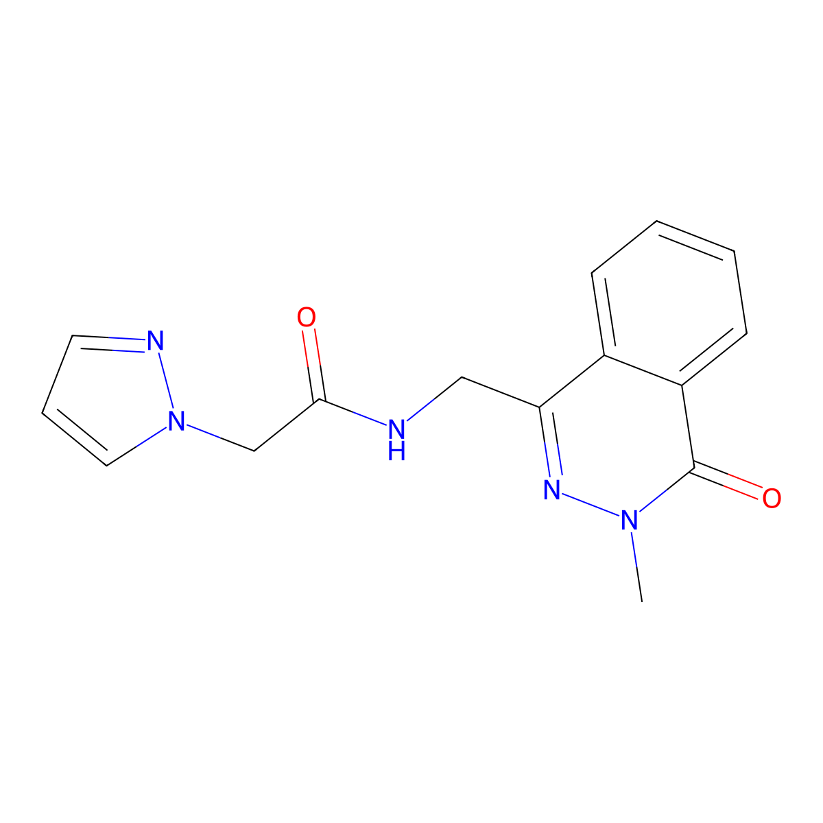 N-((3-methyl-4-oxo-3,4-dihydrophthalazin-1-yl)methyl)-2-(1H-pyrazol-1-yl)acetamide molecular structure, CAS 1396781-67-1
