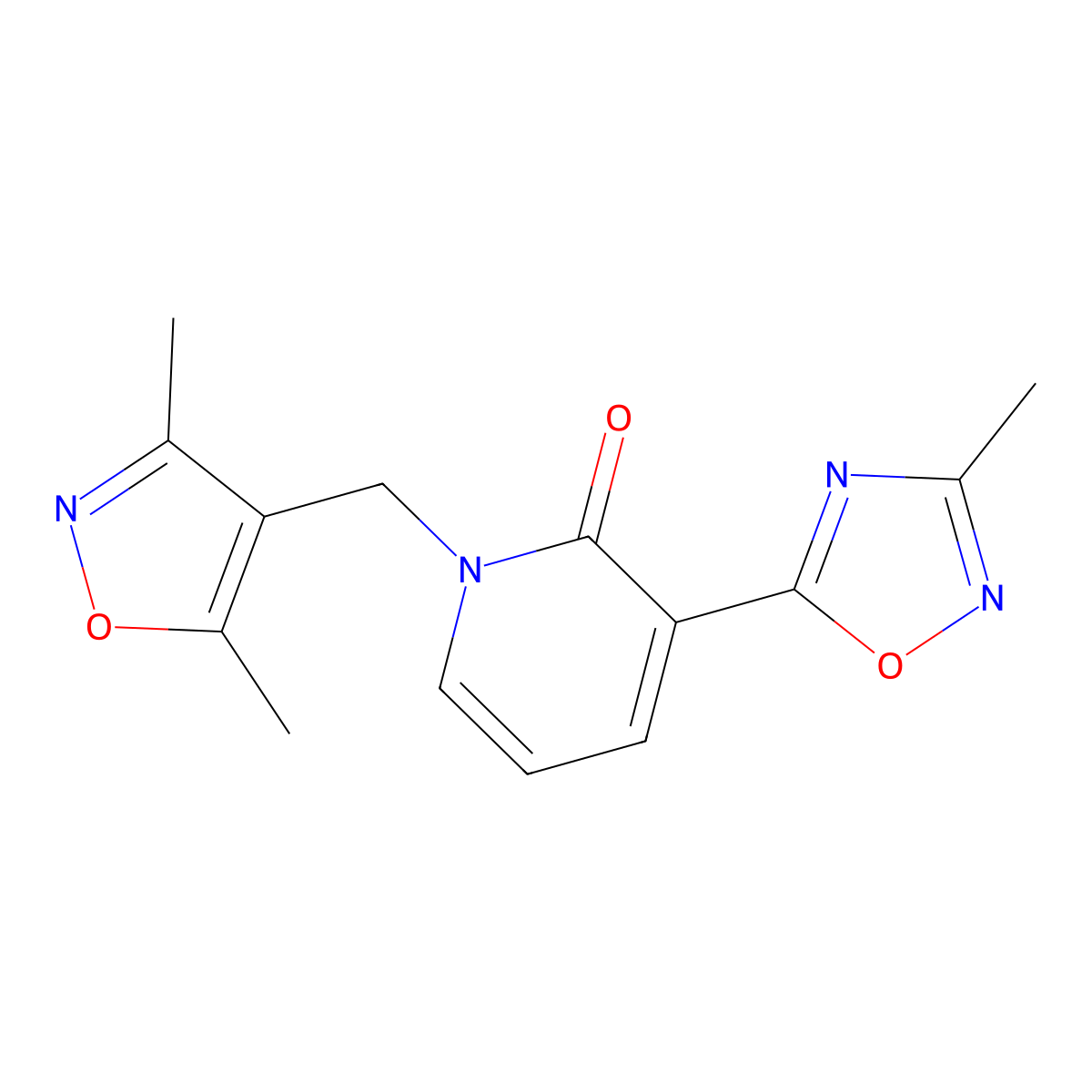 1-[(3,5-dimethylisoxazol-4-yl)methyl]-3-(3-methyl-1,2,4-oxadiazol-5-yl)pyridin-2(1H)-one molecular structure, CAS 1396781-69-3
