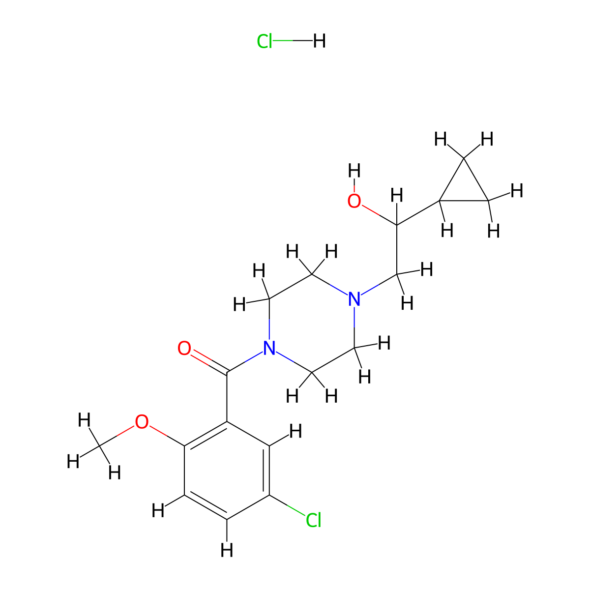 (5-Chloro-2-methoxyphenyl)(4-(2-cyclopropyl-2-hydroxyethyl)piperazin-1-yl)methanone hydrochloride molecular structure, CAS 1396781-74-0