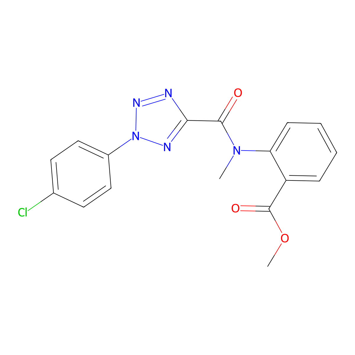 methyl 2-(2-(4-chlorophenyl)-N-methyl-2H-tetrazole-5-carboxamido)benzoate molecular structure, CAS 1396781-75-1
