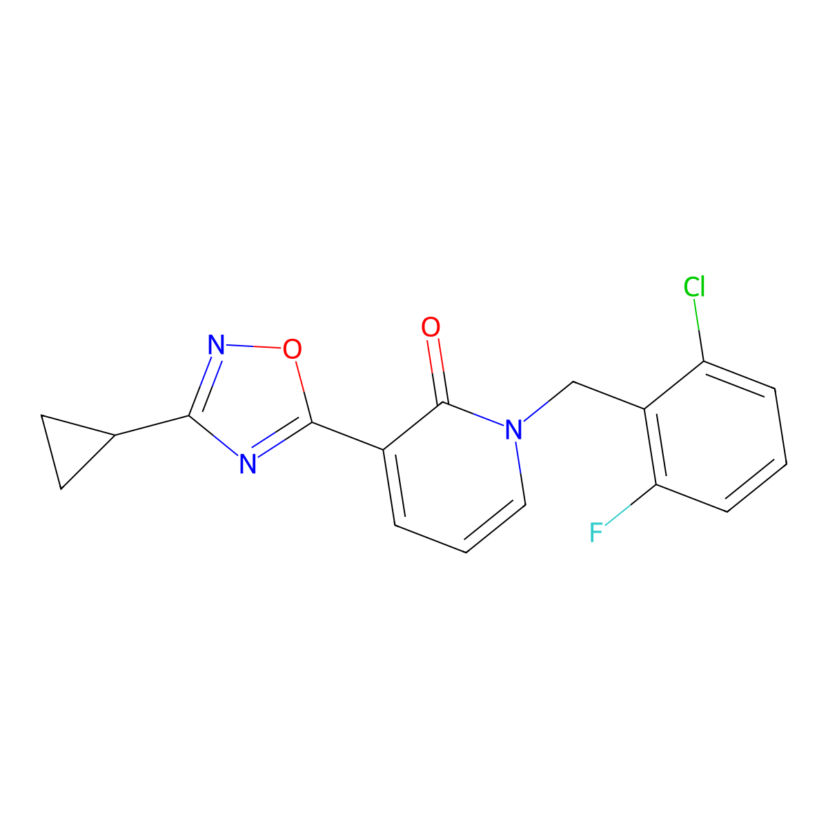 1-(2-chloro-6-fluorobenzyl)-3-(3-cyclopropyl-1,2,4-oxadiazol-5-yl)pyridin-2(1H)-one molecular structure, CAS 1396781-79-5