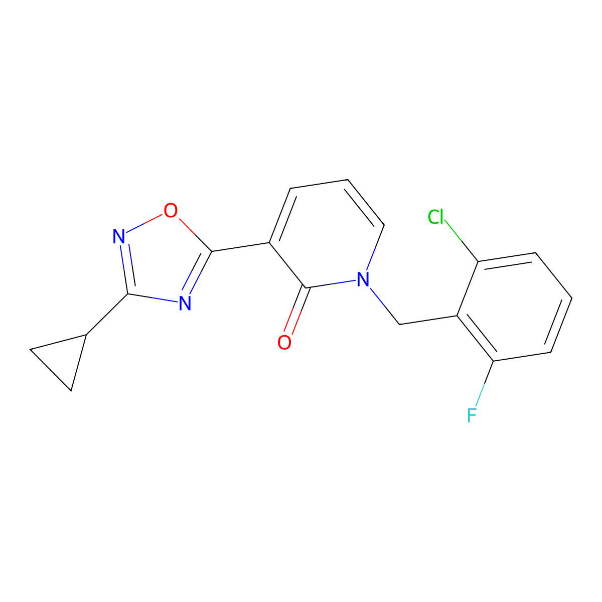 1-(2-chloro-6-fluorobenzyl)-3-(3-cyclopropyl-1,2,4-oxadiazol-5-yl)pyridin-2(1H)-one molecular structure, CAS 1396781-79-5