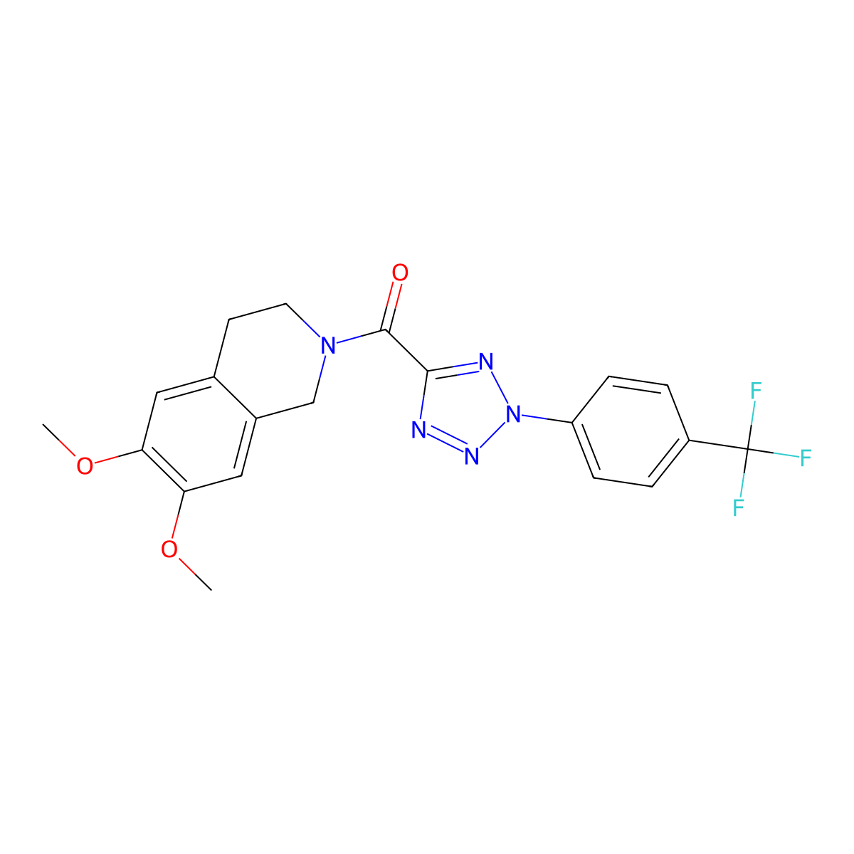 (6,7-dimethoxy-3,4-dihydroisoquinolin-2(1H)-yl)(2-(4-(trifluoromethyl)phenyl)-2H-tetrazol-5-yl)methanone molecular structure, CAS 1396781-84-2