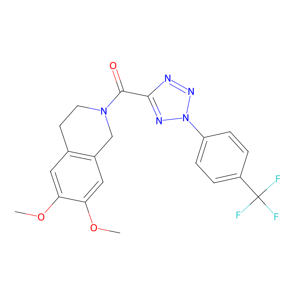 (6,7-dimethoxy-3,4-dihydroisoquinolin-2(1H)-yl)(2-(4-(trifluoromethyl)phenyl)-2H-tetrazol-5-yl)methanone molecular structure, CAS 1396781-84-2