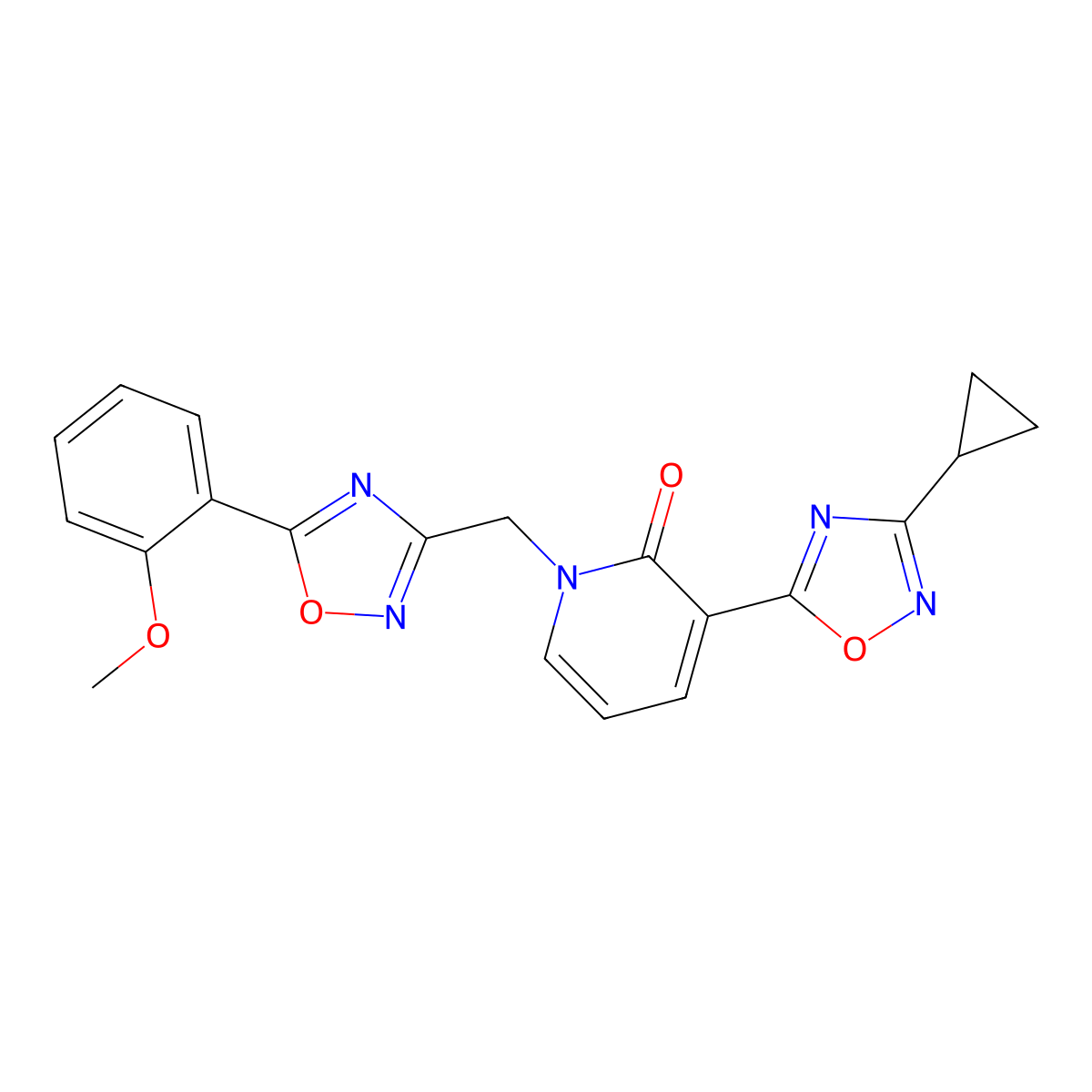 3-(3-cyclopropyl-1,2,4-oxadiazol-5-yl)-1-((5-(2-methoxyphenyl)-1,2,4-oxadiazol-3-yl)methyl)pyridin-2(1H)-one molecular structure, CAS 1396781-87-5