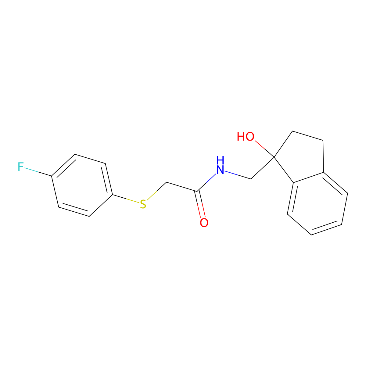 2-((4-fluorophenyl)thio)-N-((1-hydroxy-2,3-dihydro-1H-inden-1-yl)methyl)acetamide molecular structure, CAS 1396781-88-6