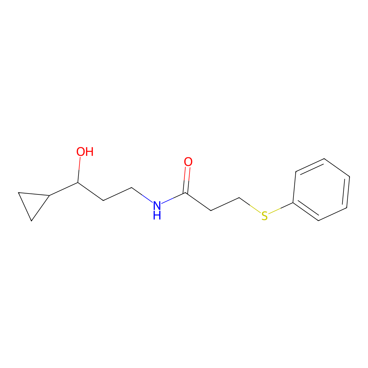 N-(3-cyclopropyl-3-hydroxypropyl)-3-(phenylthio)propanamide molecular structure, CAS 1396781-98-8