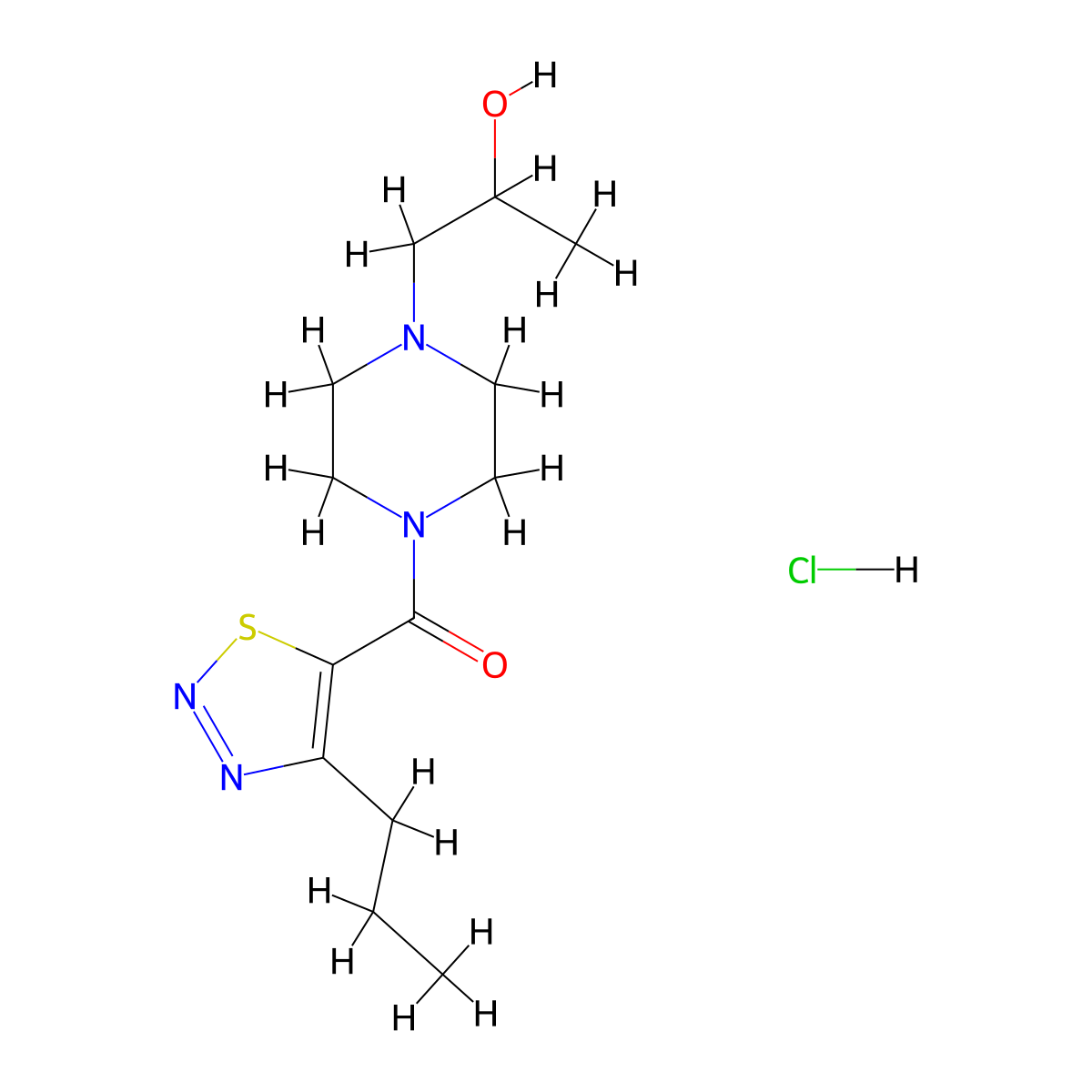 (4-(2-Hydroxypropyl)piperazin-1-yl)(4-propyl-1,2,3-thiadiazol-5-yl)methanone hydrochloride molecular structure, CAS 1396782-09-4