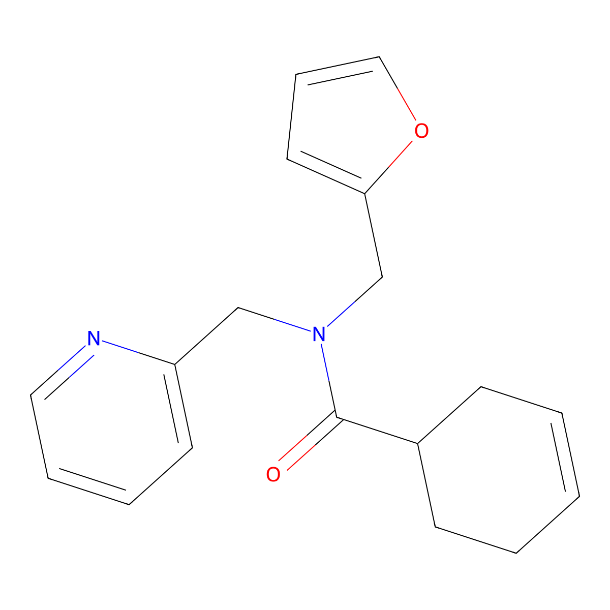 N-(furan-2-ylmethyl)-N-(pyridin-2-ylmethyl)cyclohex-3-enecarboxamide molecular structure, CAS 1396782-13-0