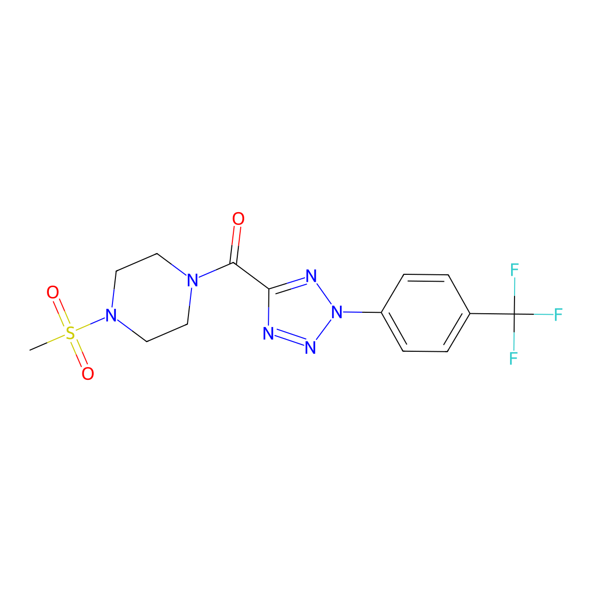 (4-(methylsulfonyl)piperazin-1-yl)(2-(4-(trifluoromethyl)phenyl)-2H-tetrazol-5-yl)methanone molecular structure, CAS 1396782-20-9