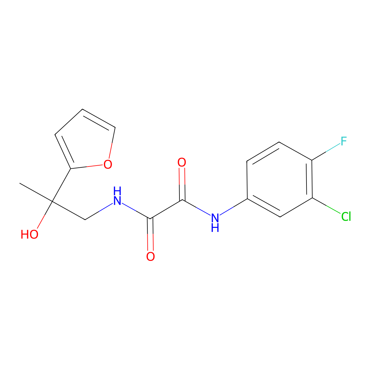 N1-(3-chloro-4-fluorophenyl)-N2-(2-(furan-2-yl)-2-hydroxypropyl)oxalamide molecular structure, CAS 1396782-31-2