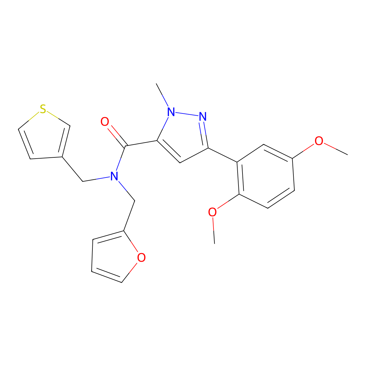 3-(2,5-dimethoxyphenyl)-N-(furan-2-ylmethyl)-1-methyl-N-(thiophen-3-ylmethyl)-1H-pyrazole-5-carboxamide molecular structure, CAS 1396782-35-6