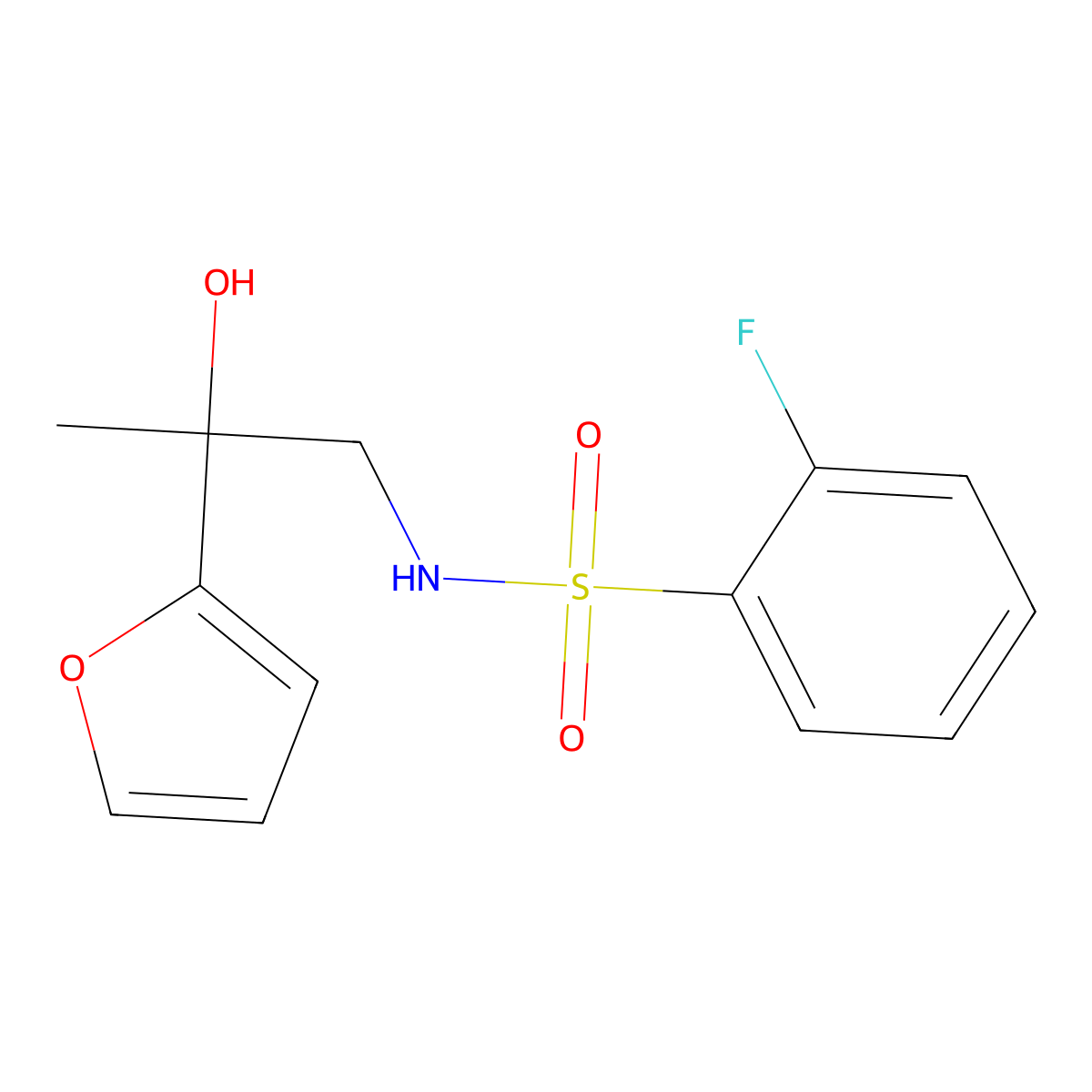 2-fluoro-N-(2-(furan-2-yl)-2-hydroxypropyl)benzenesulfonamide molecular structure, CAS 1396782-36-7