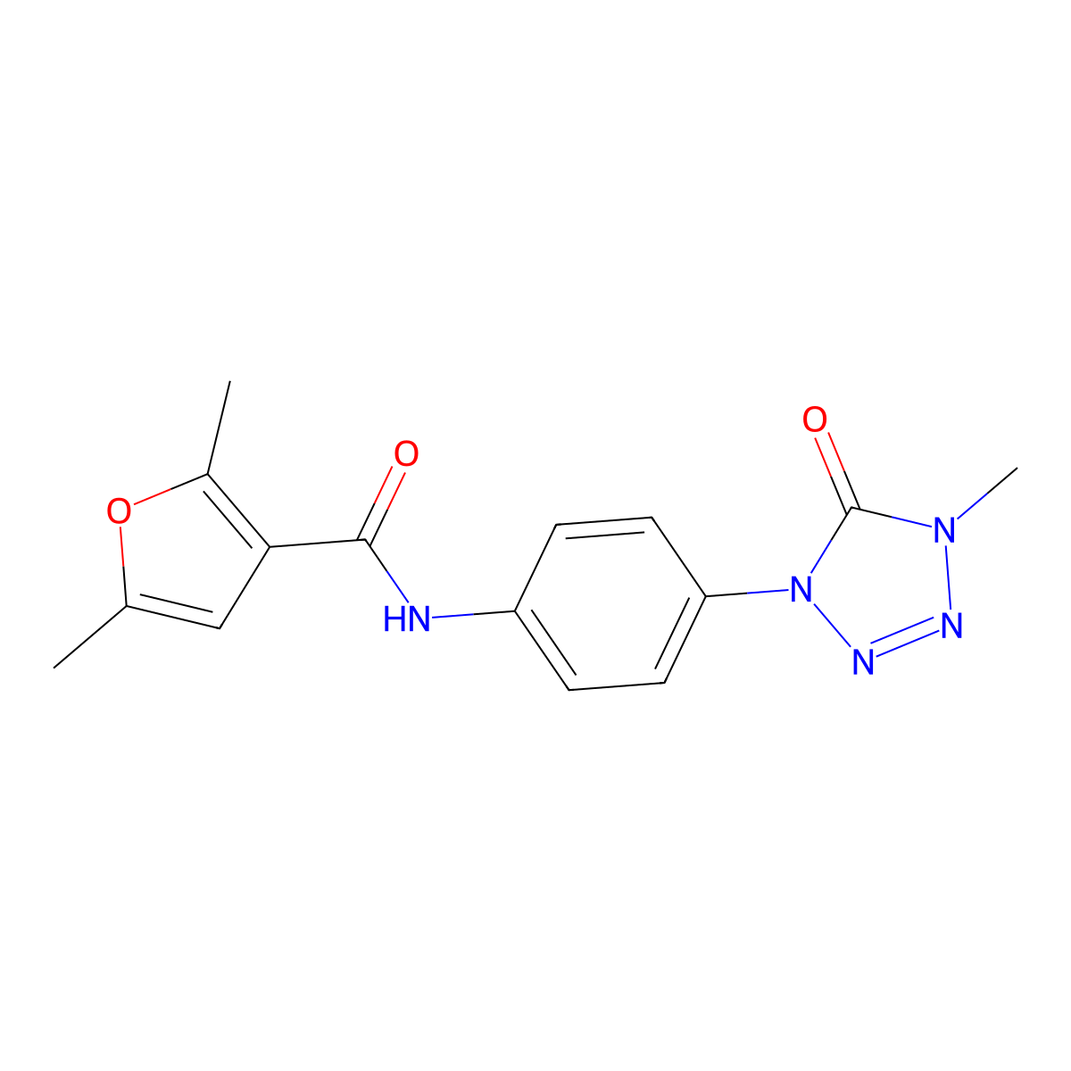 2,5-dimethyl-N-(4-(4-methyl-5-oxo-4,5-dihydro-1H-tetrazol-1-yl)phenyl)furan-3-carboxamide molecular structure, CAS 1396782-38-9