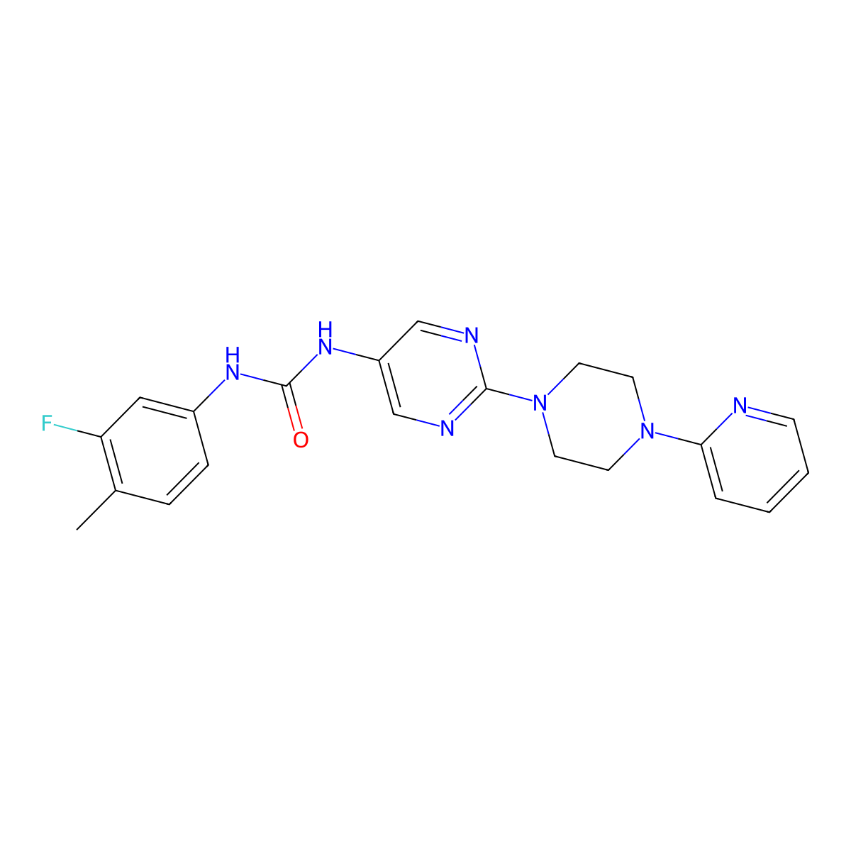 1-(3-Fluoro-4-methylphenyl)-3-(2-(4-(pyridin-2-yl)piperazin-1-yl)pyrimidin-5-yl)urea molecular structure, CAS 1396782-43-6