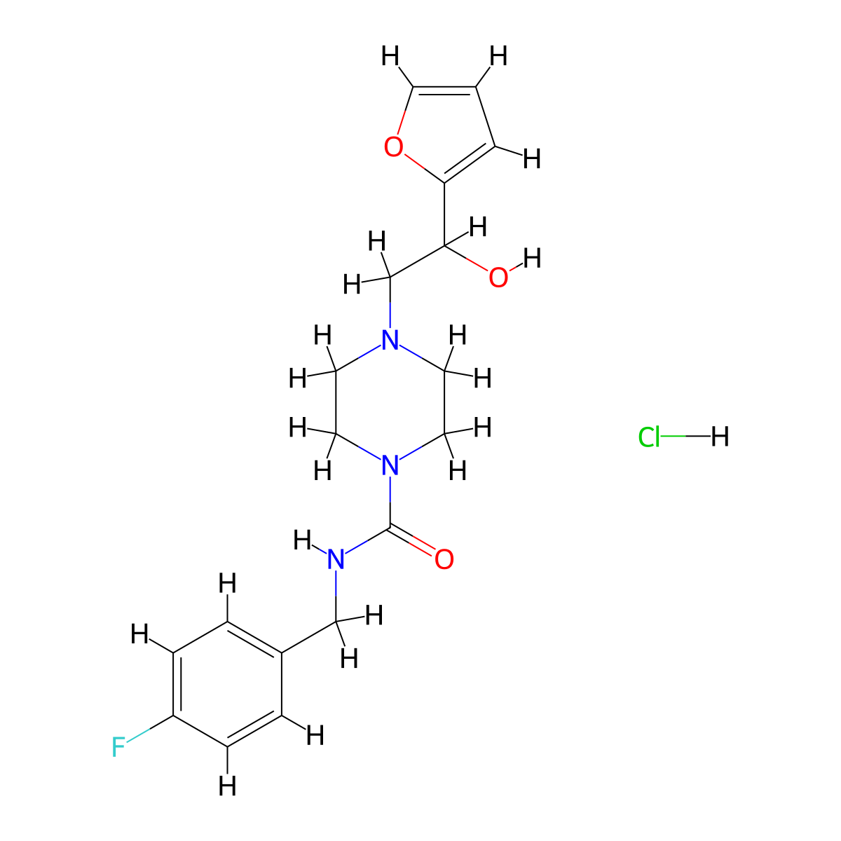 N-(4-fluorobenzyl)-4-(2-(furan-2-yl)-2-hydroxyethyl)piperazine-1-carboxamide hydrochloride molecular structure, CAS 1396782-49-2