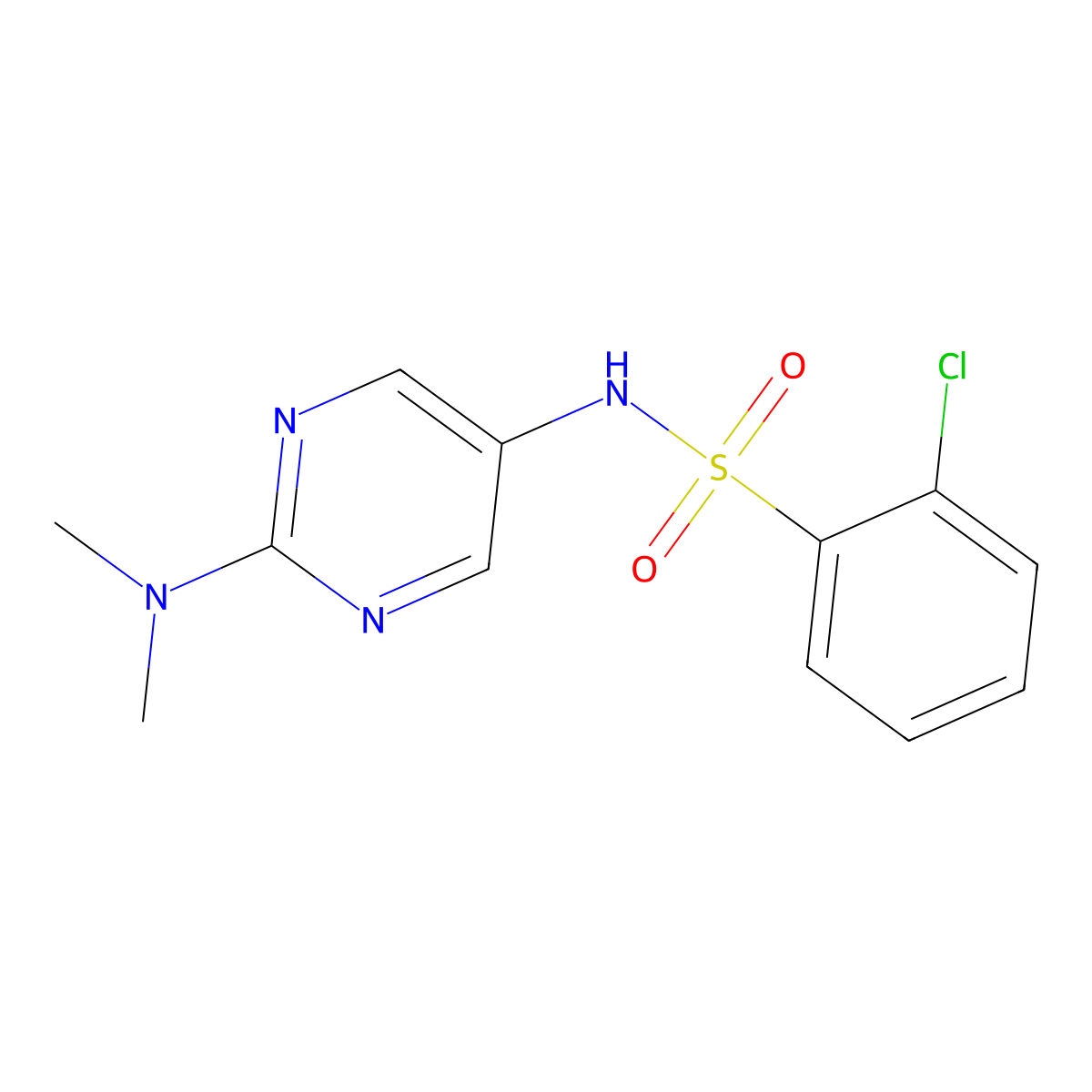 2-chloro-N-[2-(dimethylamino)pyrimidin-5-yl]benzene-1-sulfonamide molecular structure, CAS 1396782-50-5