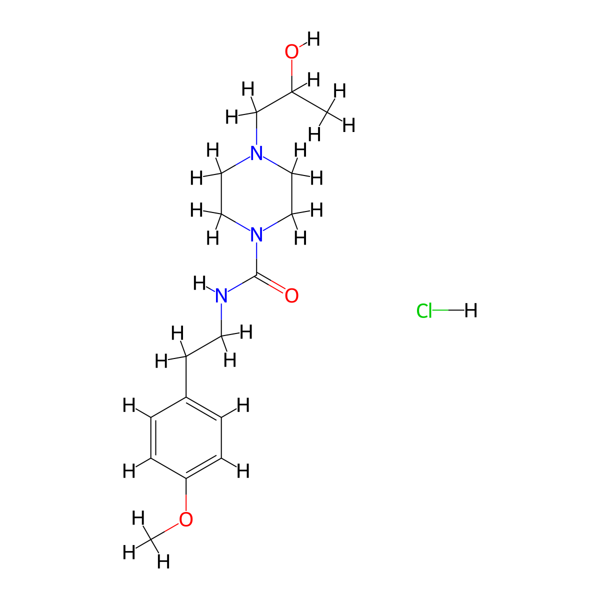 4-(2-hydroxypropyl)-N-(4-methoxyphenethyl)piperazine-1-carboxamide hydrochloride molecular structure, CAS 1396782-53-8