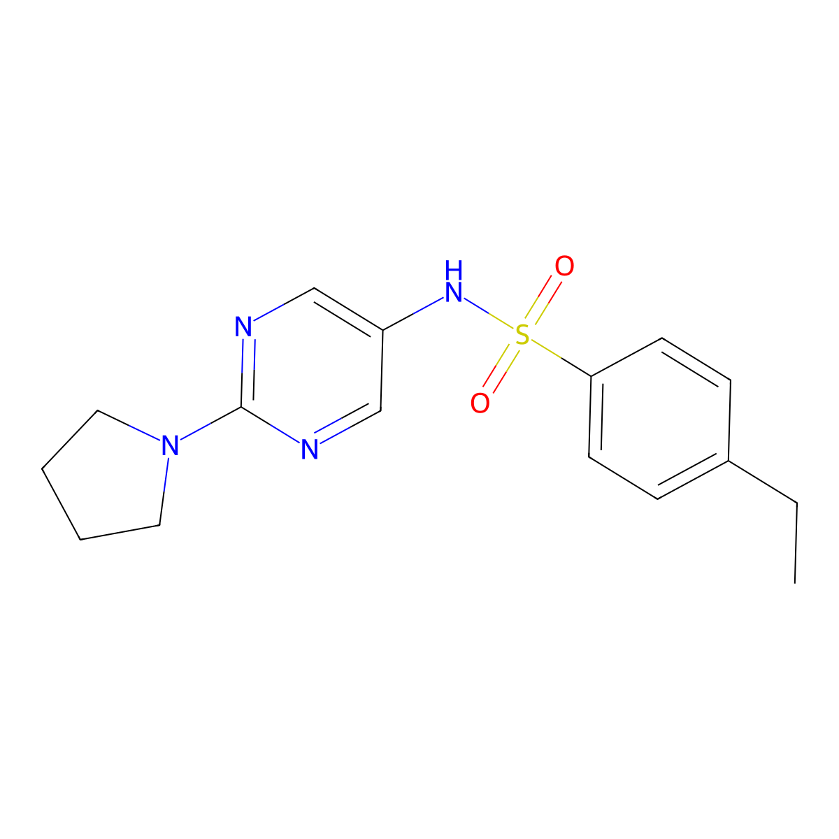 4-ethyl-N-(2-(pyrrolidin-1-yl)pyrimidin-5-yl)benzenesulfonamide molecular structure, CAS 1396782-57-2