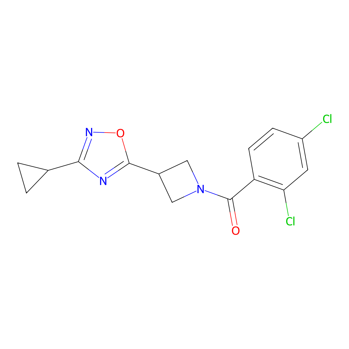 (3-(3-Cyclopropyl-1,2,4-oxadiazol-5-yl)azetidin-1-yl)(2,4-dichlorophenyl)methanone molecular structure, CAS 1396782-60-7