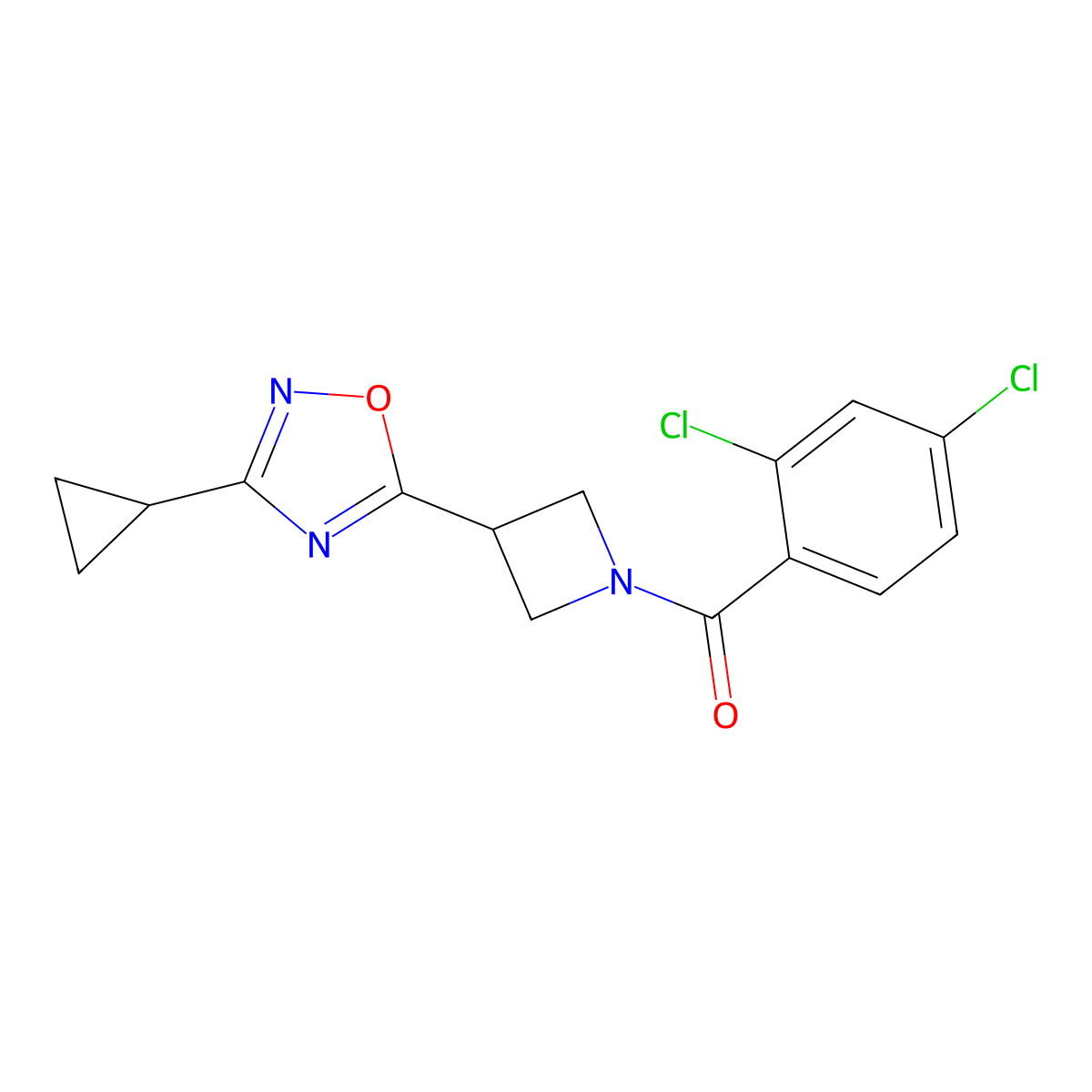 (3-(3-Cyclopropyl-1,2,4-oxadiazol-5-yl)azetidin-1-yl)(2,4-dichlorophenyl)methanone molecular structure, CAS 1396782-60-7