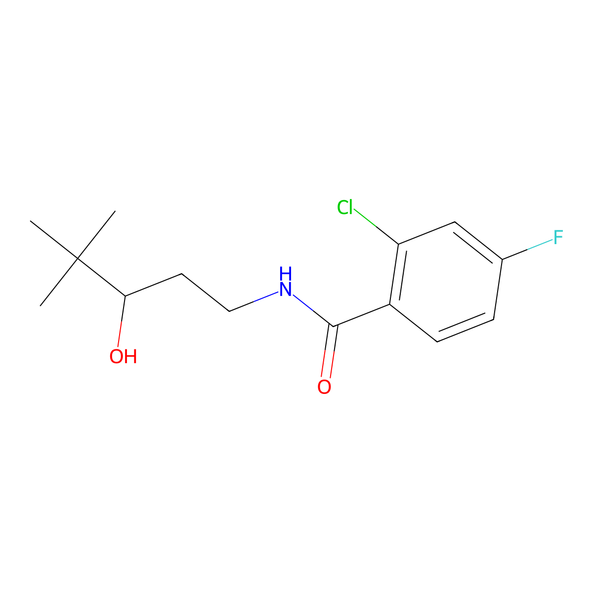 2-chloro-4-fluoro-N-(3-hydroxy-4,4-dimethylpentyl)benzamide molecular structure, CAS 1396782-61-8