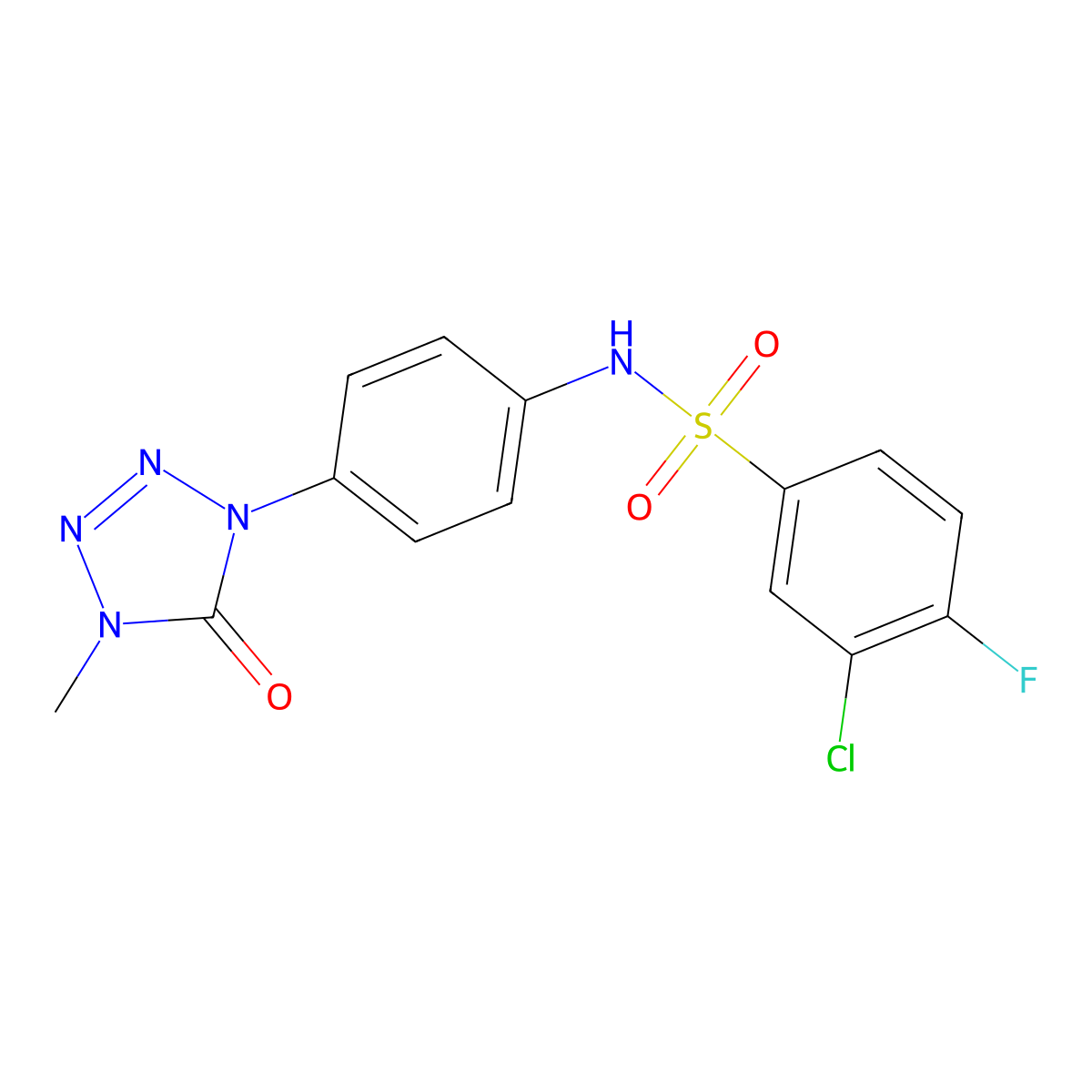 3-chloro-4-fluoro-N-(4-(4-methyl-5-oxo-4,5-dihydro-1H-tetrazol-1-yl)phenyl)benzenesulfonamide molecular structure, CAS 1396782-62-9