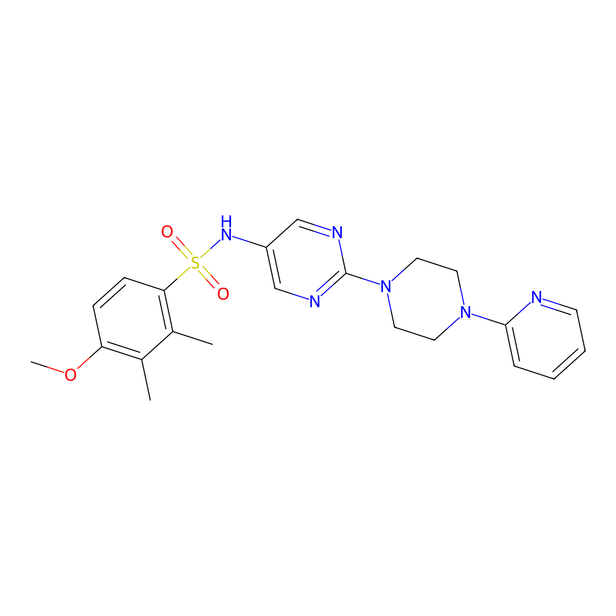 4-methoxy-2,3-dimethyl-N-(2-(4-(pyridin-2-yl)piperazin-1-yl)pyrimidin-5-yl)benzenesulfonamide molecular structure, CAS 1396782-66-3