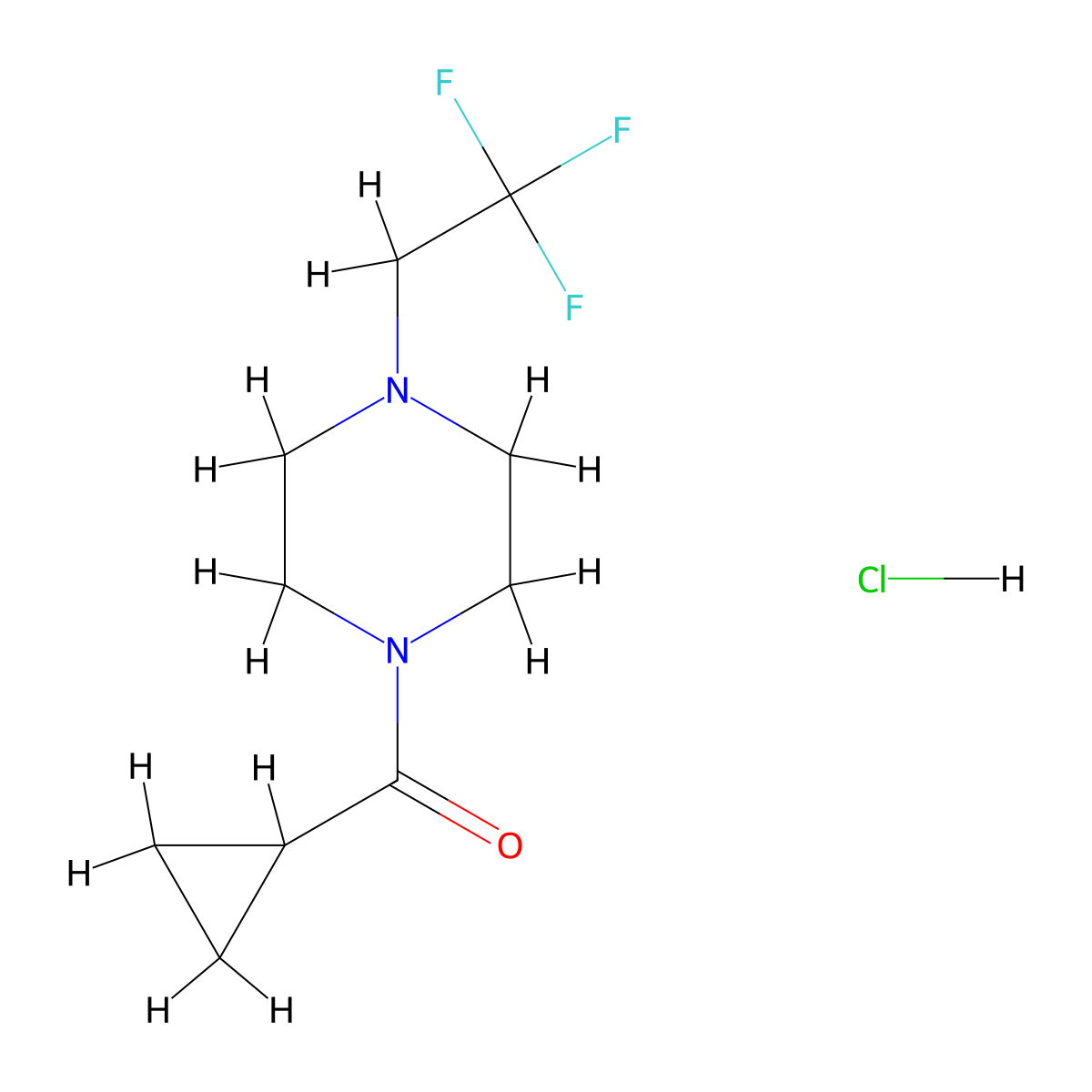 Cyclopropyl(4-(2,2,2-trifluoroethyl)piperazin-1-yl)methanone hydrochloride molecular structure, CAS 1396782-69-6
