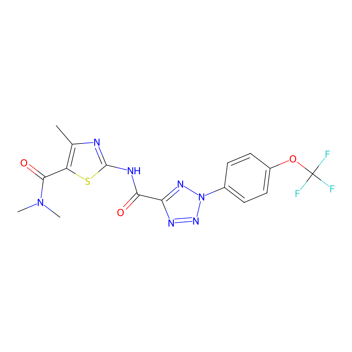 N,N,4-trimethyl-2-(2-(4-(trifluoromethoxy)phenyl)-2H-tetrazole-5-carboxamido)thiazole-5-carboxamide molecular structure, CAS 1396782-73-2