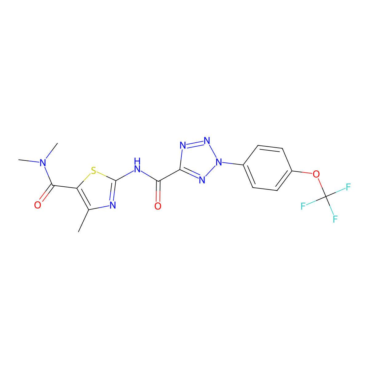 N,N,4-trimethyl-2-(2-(4-(trifluoromethoxy)phenyl)-2H-tetrazole-5-carboxamido)thiazole-5-carboxamide molecular structure, CAS 1396782-73-2