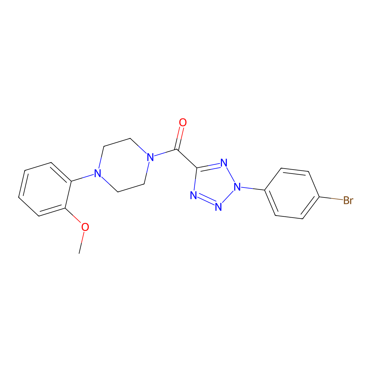 (2-(4-bromophenyl)-2H-tetrazol-5-yl)(4-(2-methoxyphenyl)piperazin-1-yl)methanone molecular structure, CAS 1396782-76-5