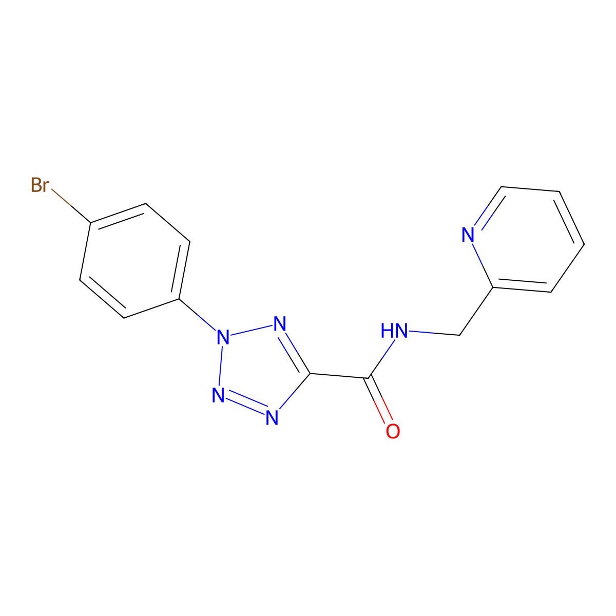 2-(4-bromophenyl)-N-(pyridin-2-ylmethyl)-2H-tetrazole-5-carboxamide molecular structure, CAS 1396782-83-4