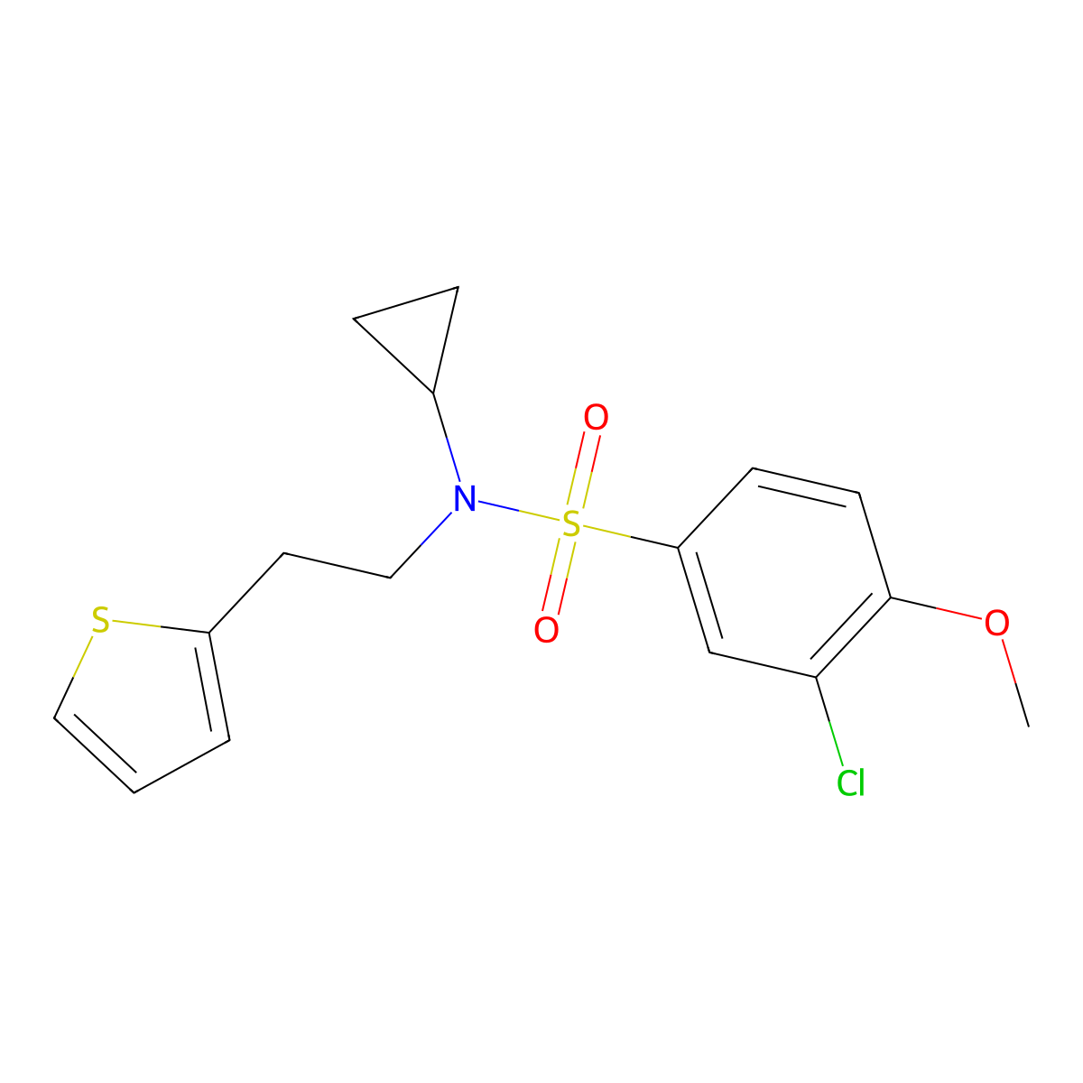 3-chloro-N-cyclopropyl-4-methoxy-N-(2-(thiophen-2-yl)ethyl)benzenesulfonamide molecular structure, CAS 1396782-88-9