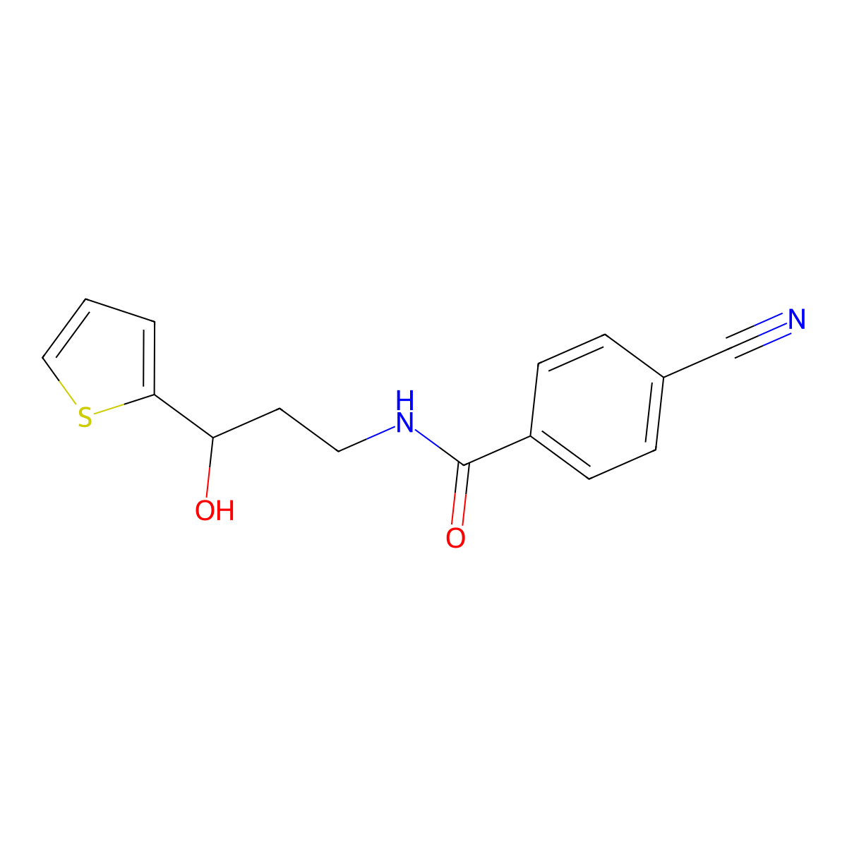 4-cyano-N-(3-hydroxy-3-(thiophen-2-yl)propyl)benzamide molecular structure, CAS 1396782-92-5