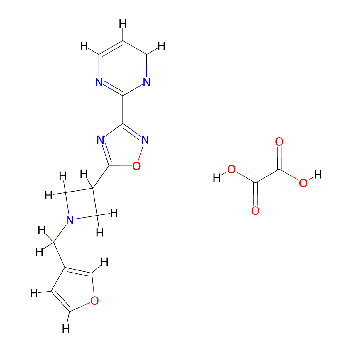 5-(1-(Furan-3-ylmethyl)azetidin-3-yl)-3-(pyrimidin-2-yl)-1,2,4-oxadiazole oxalate molecular structure, CAS 1396783-02-0