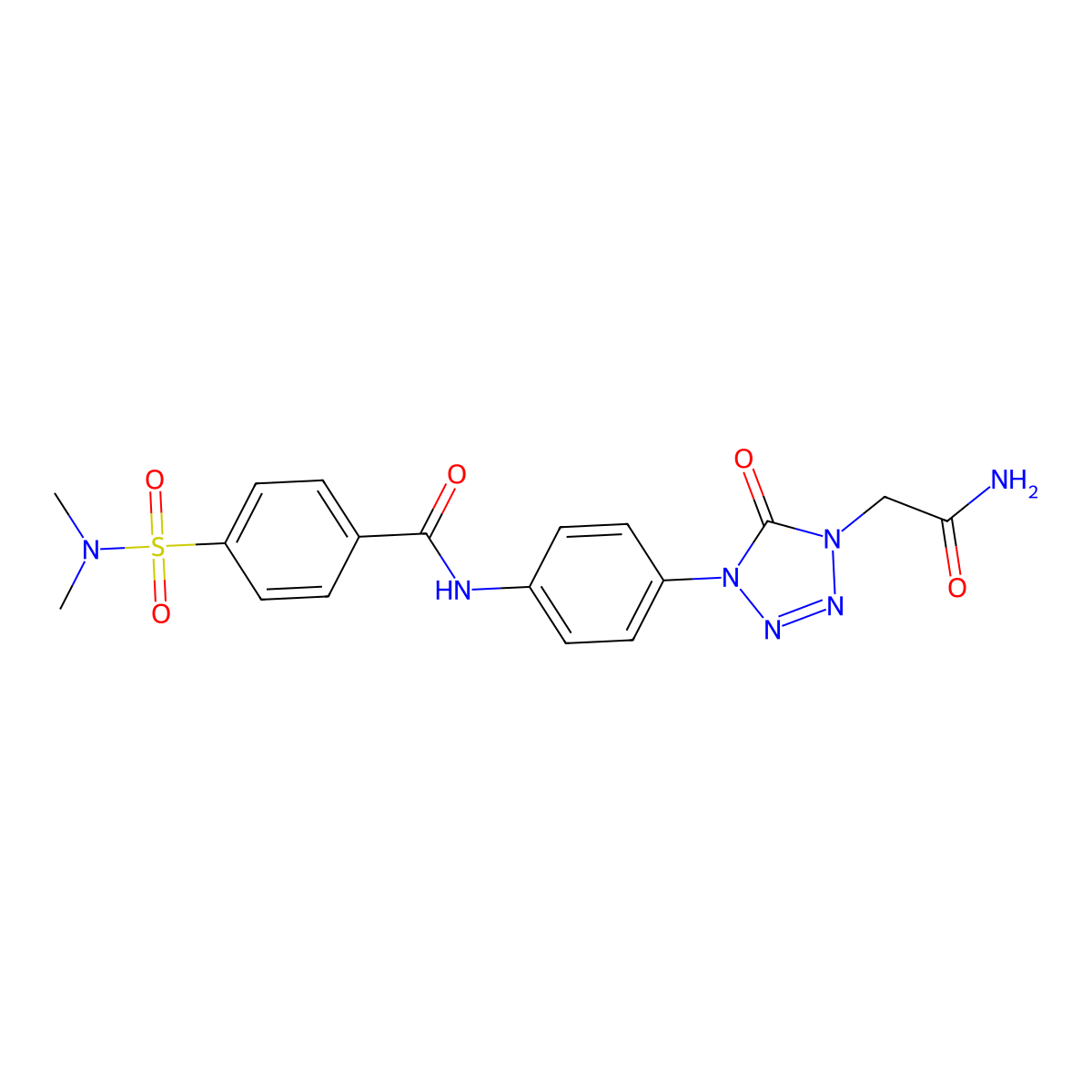 N-(4-(4-(2-amino-2-oxoethyl)-5-oxo-4,5-dihydro-1H-tetrazol-1-yl)phenyl)-4-(N,N-dimethylsulfamoyl)benzamide molecular structure, CAS 1396783-20-2