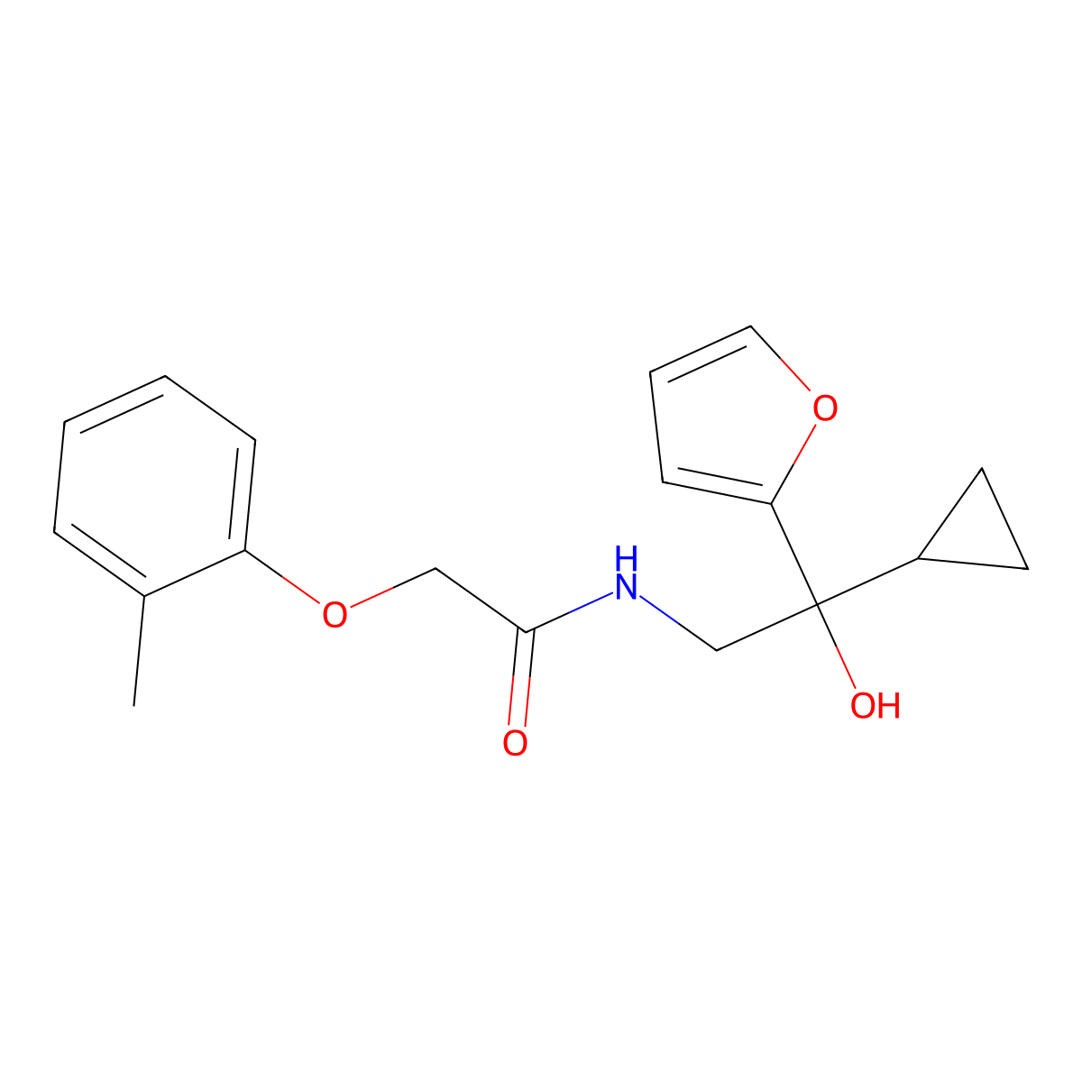 N-(2-cyclopropyl-2-(furan-2-yl)-2-hydroxyethyl)-2-(o-tolyloxy)acetamide molecular structure, CAS 1396783-24-6