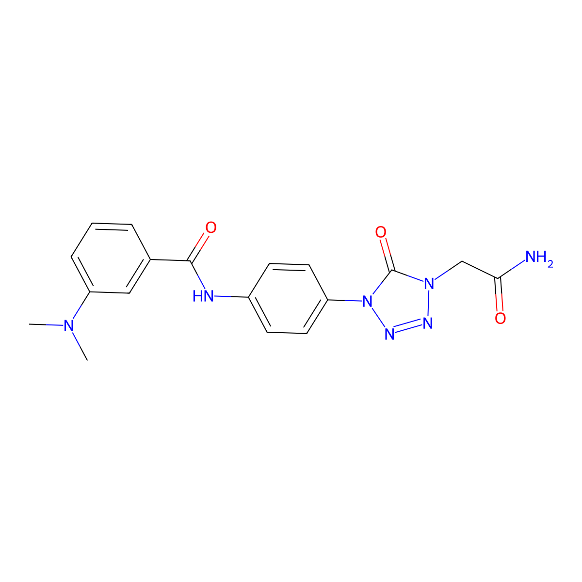 N-(4-(4-(2-amino-2-oxoethyl)-5-oxo-4,5-dihydro-1H-tetrazol-1-yl)phenyl)-3-(dimethylamino)benzamide molecular structure, CAS 1396783-27-9