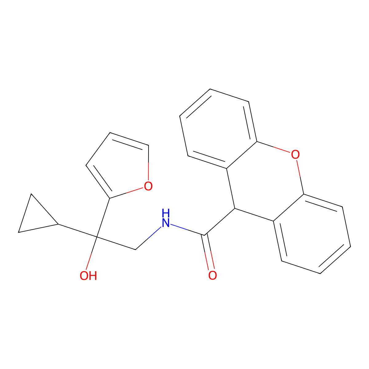 N-[2-cyclopropyl-2-(furan-2-yl)-2-hydroxyethyl]-9H-xanthene-9-carboxamide molecular structure, CAS 1396783-35-9