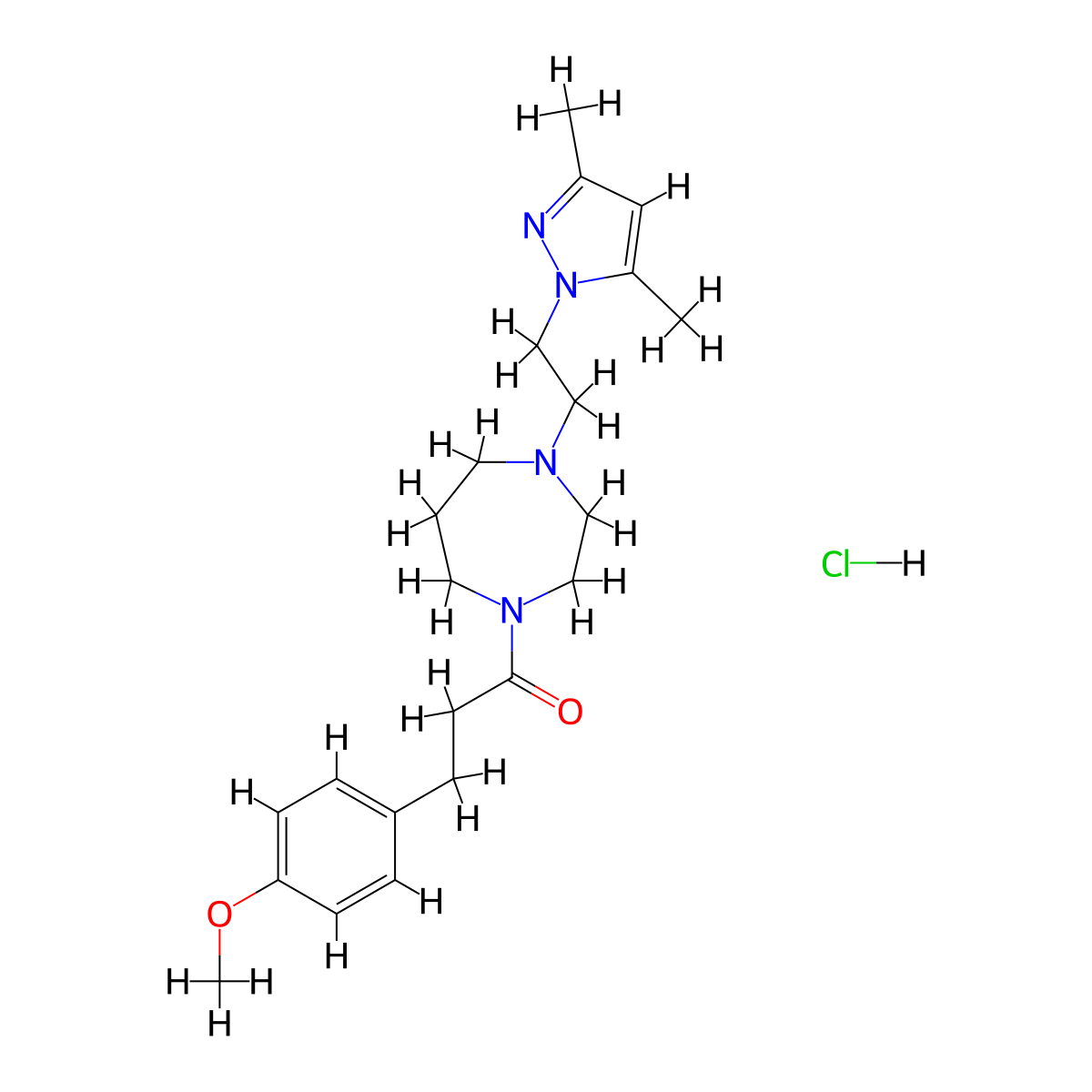 1-(4-(2-(3,5-dimethyl-1H-pyrazol-1-yl)ethyl)-1,4-diazepan-1-yl)-3-(4-methoxyphenyl)propan-1-one hydrochloride molecular structure, CAS 1396783-36-0