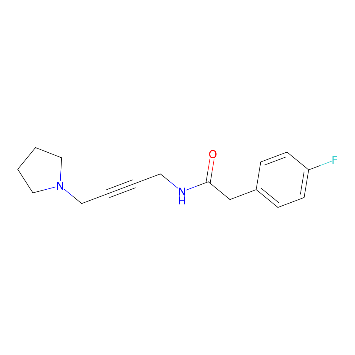 2-(4-fluorophenyl)-N-[4-(pyrrolidin-1-yl)but-2-yn-1-yl]acetamide molecular structure, CAS 1396783-41-7